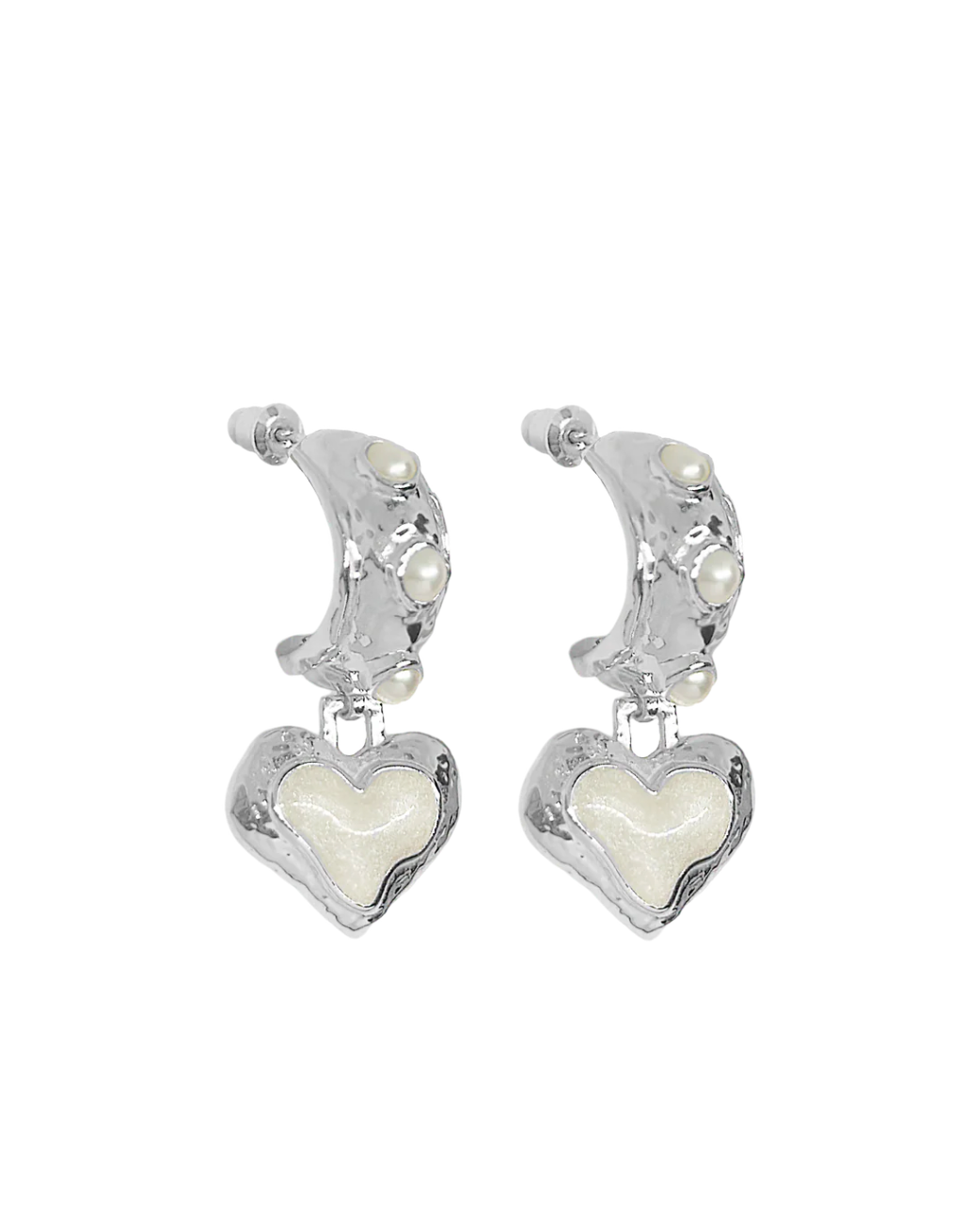 Mountain & Moon Elena Earrings - Silver Pearl