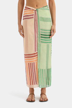 SIR. Marisol Twist Skirt - Multi Patchwork Stripe