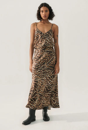 Silk Laundry Long Bias Cut Skirt - Leopard
