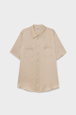 Silk Laundry Short Sleeve Boyfriend Shirt - Hazelnut