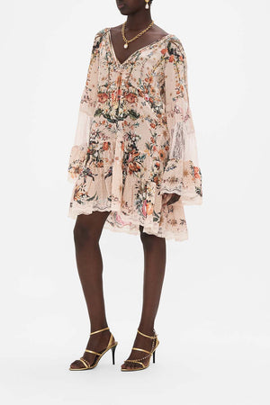 Camilla A-Line Gathered Panel Dress With Lace - Rose Garden Revolution