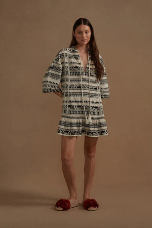 Estilo Emporio Cotton Aztec Simba Mini Dress - Natural/Black