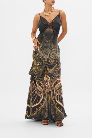 Camilla V Neck Long Bias Slip Dress With Train - Nouveau Noir