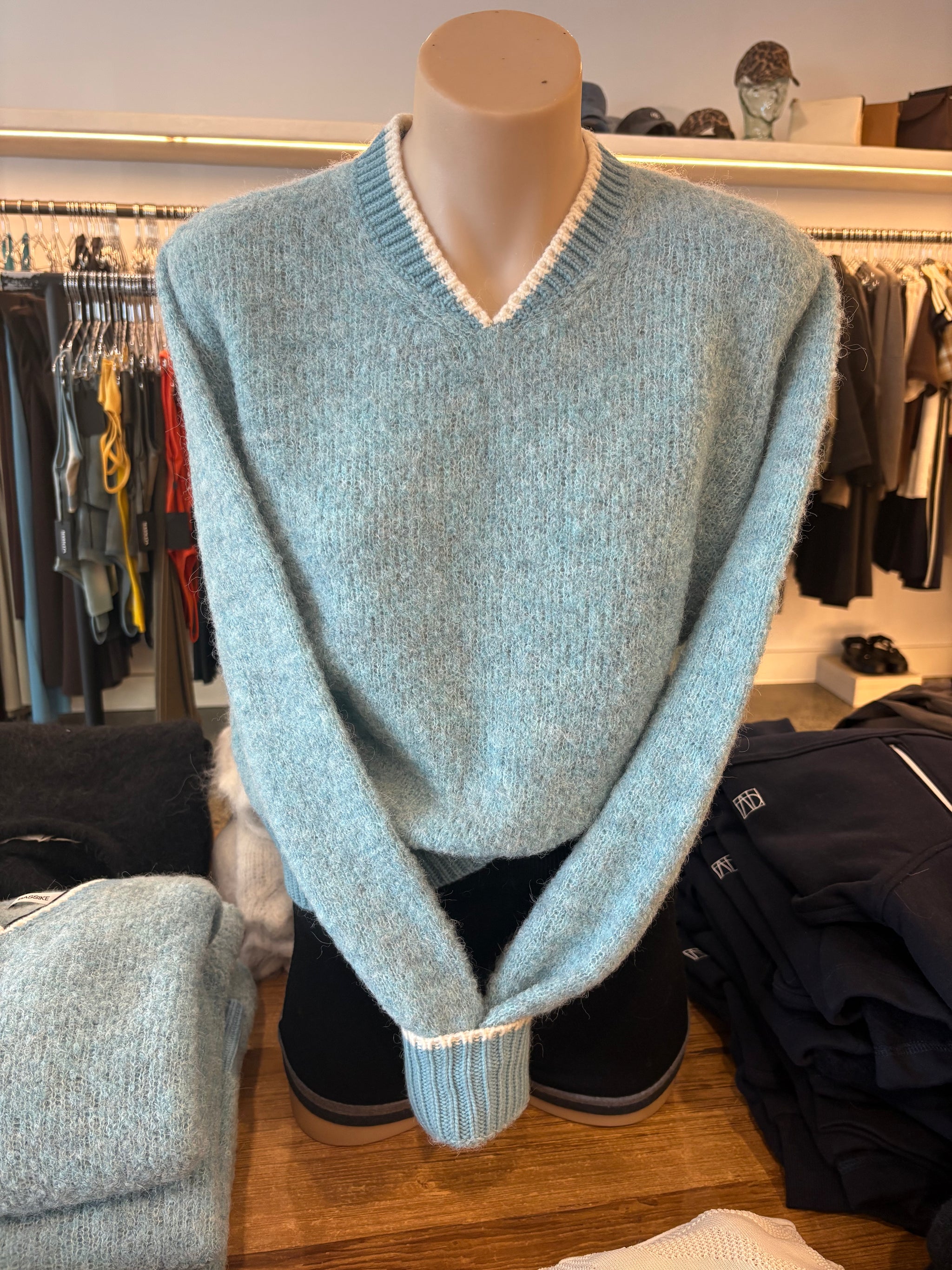 Bassike Wool Alpaca Contrast Knit - Pale Blue