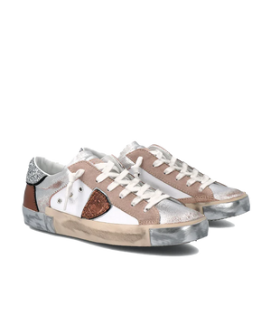 Philippe Model PRSX Low Woman - Veau Croco Glitter Rose Blanc