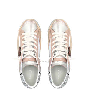 Philippe Model PRSX Low Woman - Veau Croco Glitter Rose Blanc