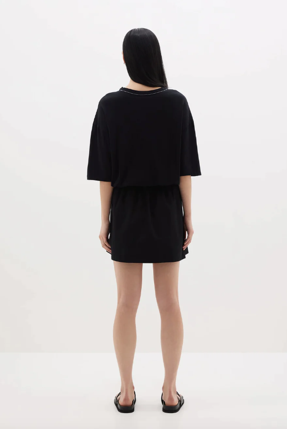 Bassike Contrast Mini Wrap Dress - Black