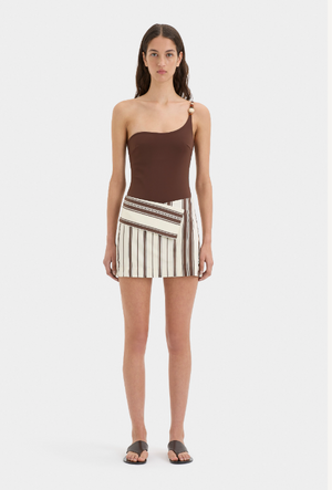 SIR. Cannoli Folded Mini Skirt - Chocolate Stripe