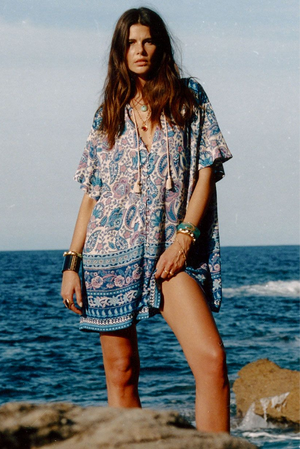 Spell Marmont Flutter Tunic Dress - Lapis