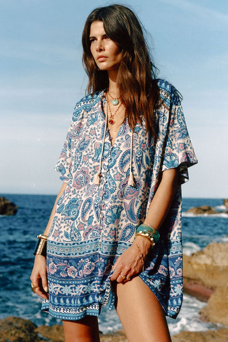 Spell Marmont Flutter Tunic Dress - Lapis