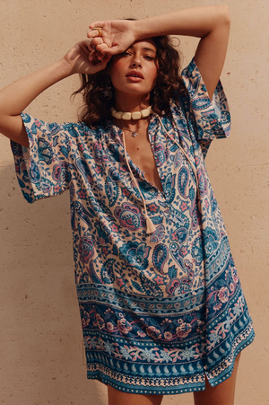 Spell Marmont Flutter Tunic Dress - Lapis