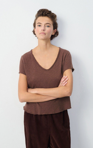 American Vintage Womens V Neck T.Shirt Sonoma - Vintage Chocolate