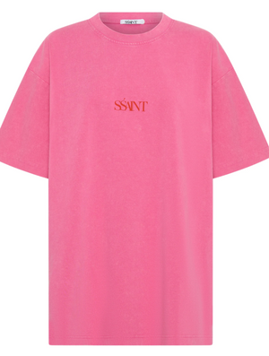 Ssaint No Vacancy Tee - Dark Pink Acid Wash