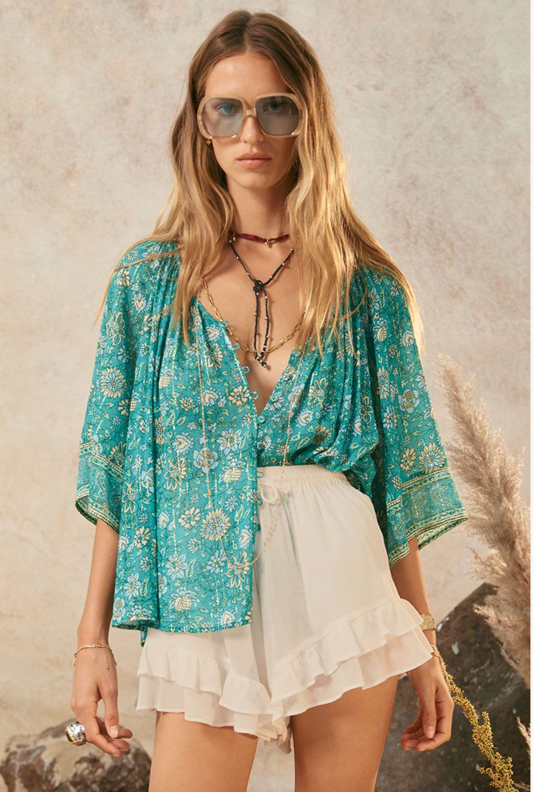 Spell Elysian Short Sleeve Blouse - jade