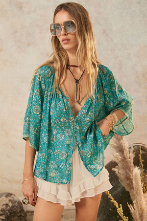 Spell Elysian Short Sleeve Blouse - jade