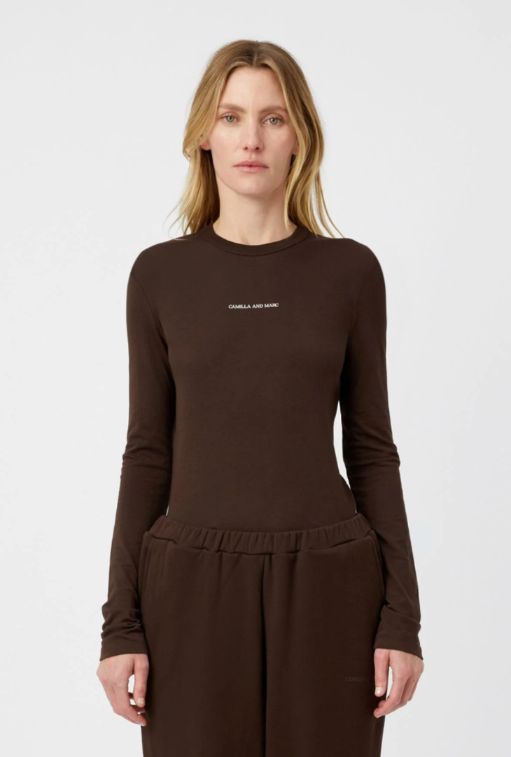 Camilla and Marc Park Long Sleeve Logo Top - Bitter Chocolate