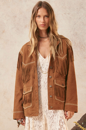 PRE ORDER - Spell Fearless Heart Suede fringe Jacket - Vintage Tan - PRE ORDER