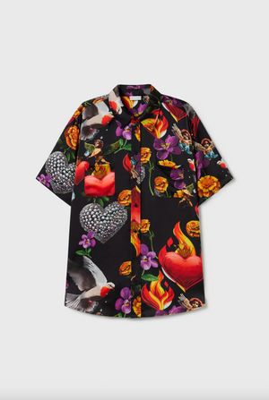 Silk Laundry Short Sleeve Boyfriend Shirt - Dearly Beloved Black