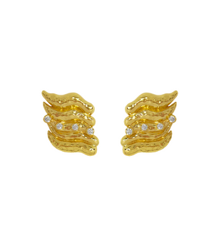 Mountain & Moon Demi Earrings - Gold White CZ