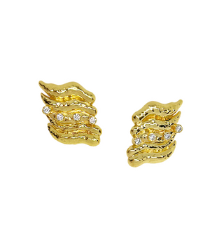Mountain & Moon Demi Earrings - Gold White CZ