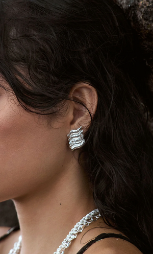 Mountain & Moon Demi Earrings - Silver White CZ