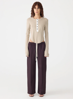 Bassike Scoop Hem Placket T.Shirt -  Birch/White