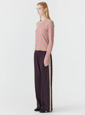 Bassike Recycled Slim L/S T.Shirt - Red /Beige /Undyed