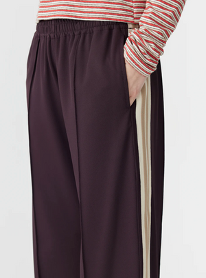 Bassike Wide Leg Athletic Tape Pant - Dark Plum