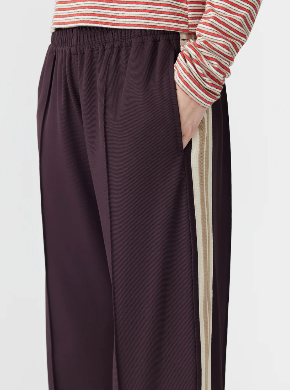 Bassike Wide Leg Athletic Tape Pant - Dark Plum