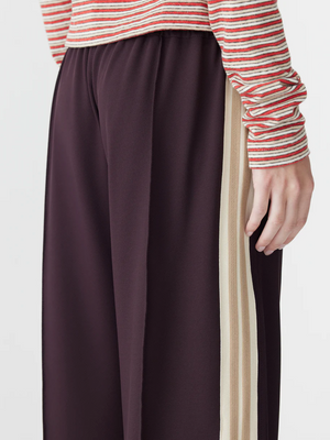 Bassike Wide Leg Athletic Tape Pant - Dark Plum