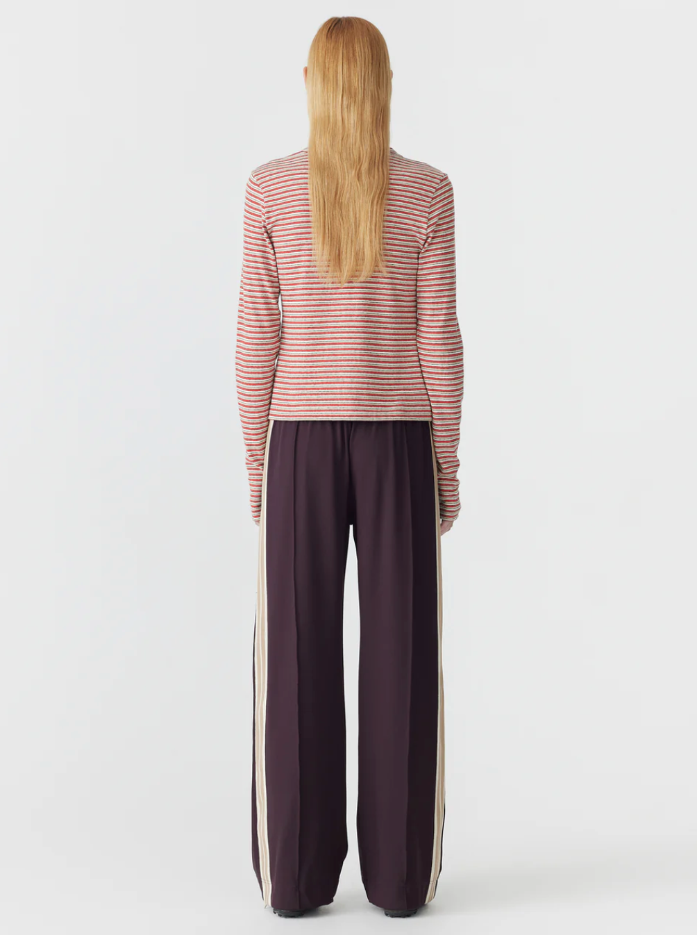 Bassike Recycled Slim L/S T.Shirt - Red /Beige /Undyed
