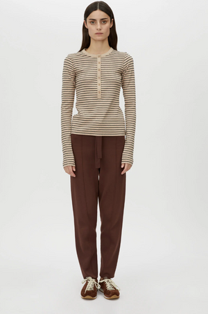 Camilla and Marc Cassian Button Down Stripe Top - Oatmeal