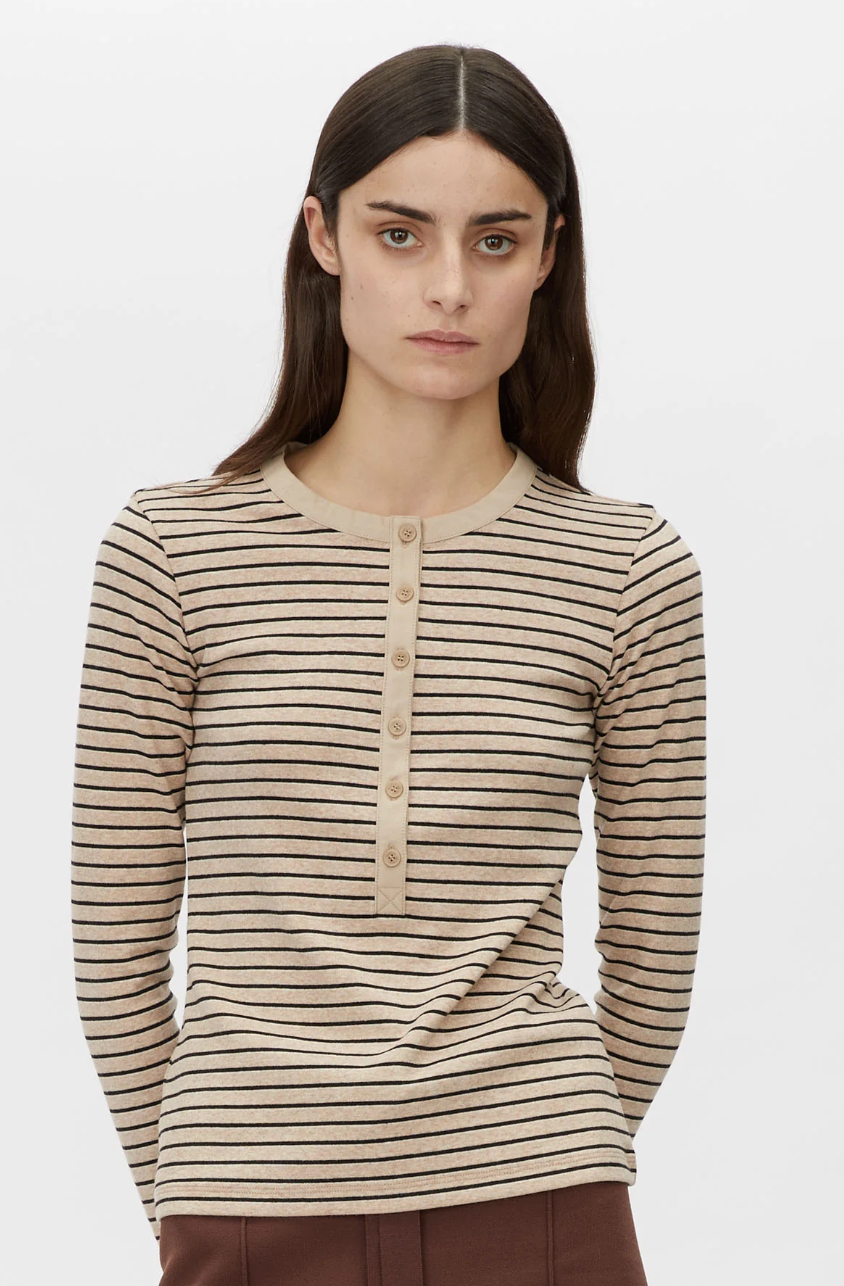 Camilla and Marc Cassian Button Down Stripe Top - Oatmeal