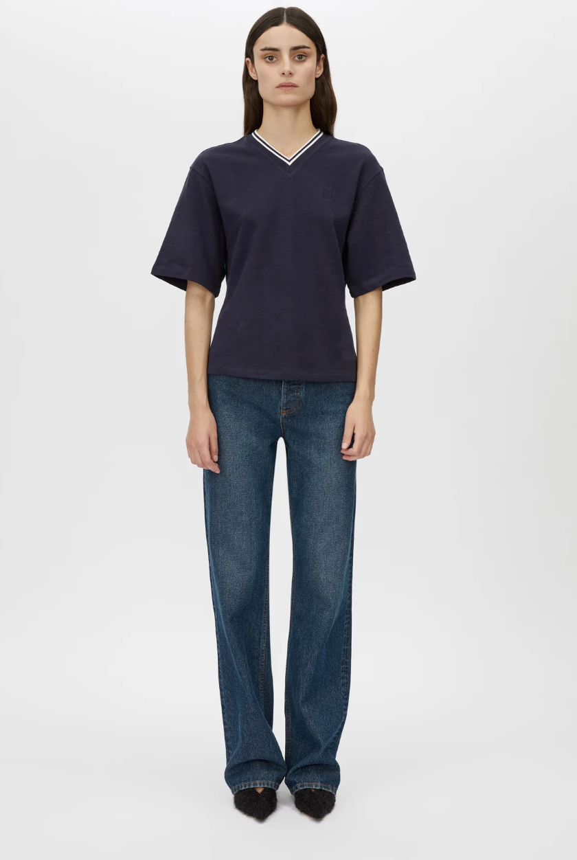 Camilla and Marc Aqui V Neck Monogram Tee - Midnight Navy