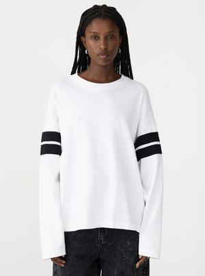 Bassike Boxy Rib Insert L/S T.Shirt - White/Black