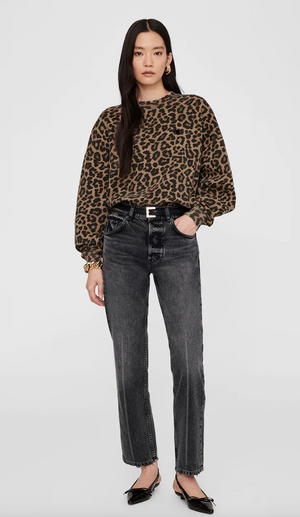 Anine Bing Miles Sweatshirt - Black and Brown Leopard