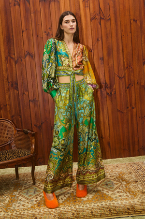 Alemais Clemenza Spliced Crop Silk Blouse