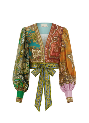 Alemais Clemenza Spliced Crop Silk Blouse