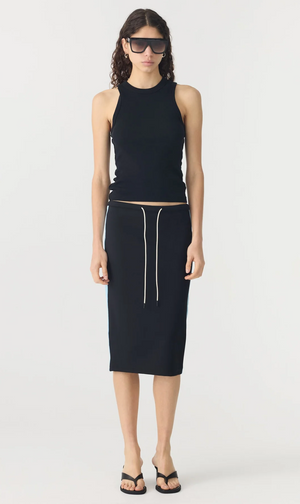 Bassike Pique Stripe Detail Skirt - Black / Pale Blue