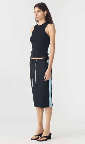 Bassike Pique Stripe Detail Skirt - Black / Pale Blue