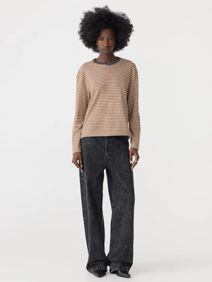 Bassike Vintage Stripe Heritage Long Sleeve T-Shirt - Orange/Charcoal/White