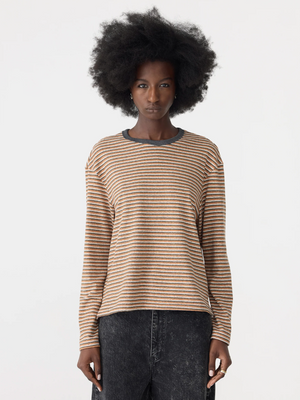Bassike Vintage Stripe Heritage Long Sleeve T-Shirt - Orange/Charcoal/White