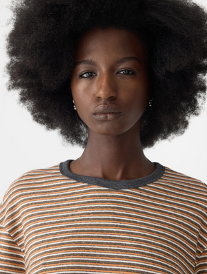 Bassike Vintage Stripe Heritage Long Sleeve T-Shirt - Orange/Charcoal/White