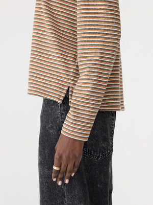 Bassike Vintage Stripe Heritage Long Sleeve T-Shirt - Orange/Charcoal/White