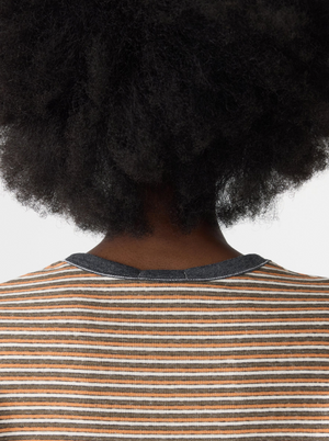 Bassike Vintage Stripe Heritage Long Sleeve T-Shirt - Orange/Charcoal/White