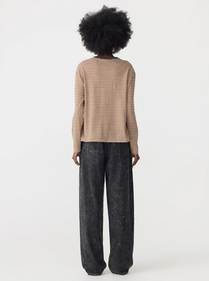 Bassike Vintage Stripe Heritage Long Sleeve T-Shirt - Orange/Charcoal/White