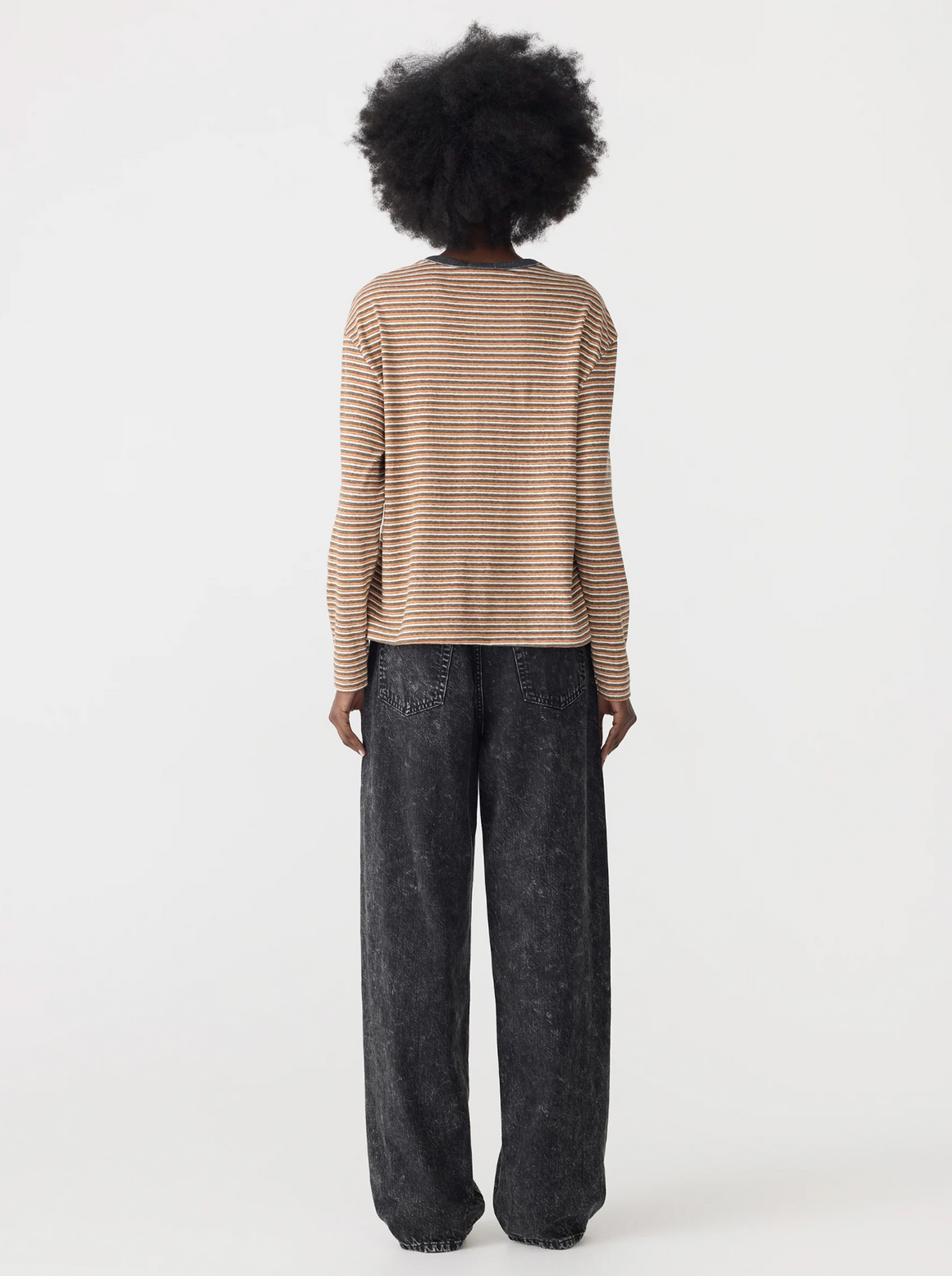 Bassike Vintage Stripe Heritage Long Sleeve T-Shirt - Orange/Charcoal/White