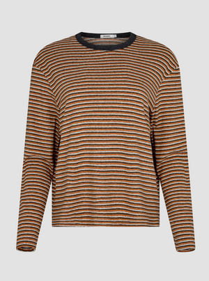 Bassike Vintage Stripe Heritage Long Sleeve T-Shirt - Orange/Charcoal/White