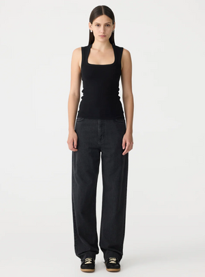 Bassike Low Scooped Rib Tank - Black