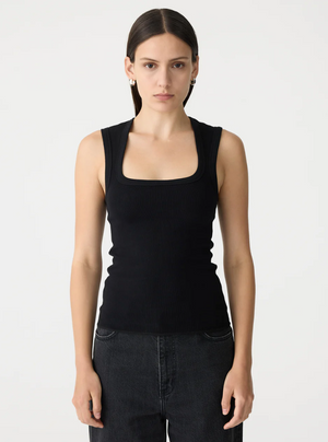 Bassike Low Scooped Rib Tank - Black